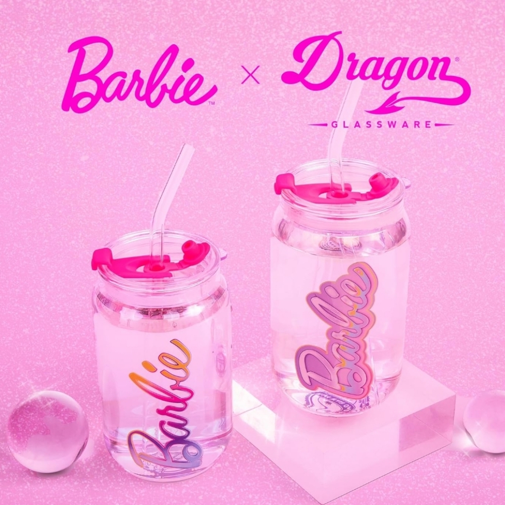 Barbie Tumbler with Pink Lid and Rainbow Logo